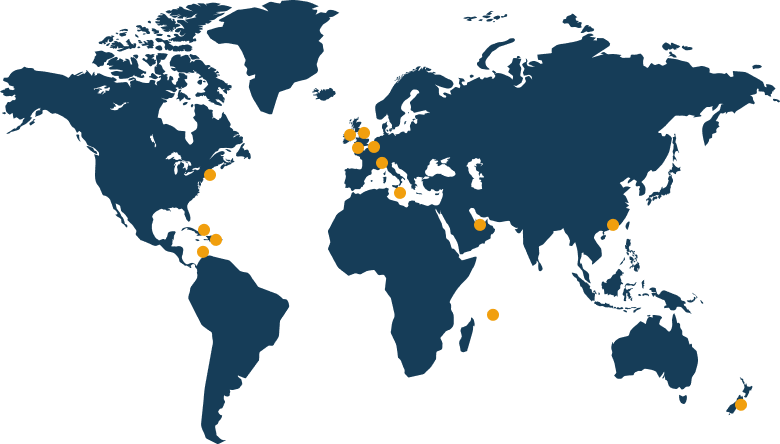 A map that shows the locations of the Praxis offices